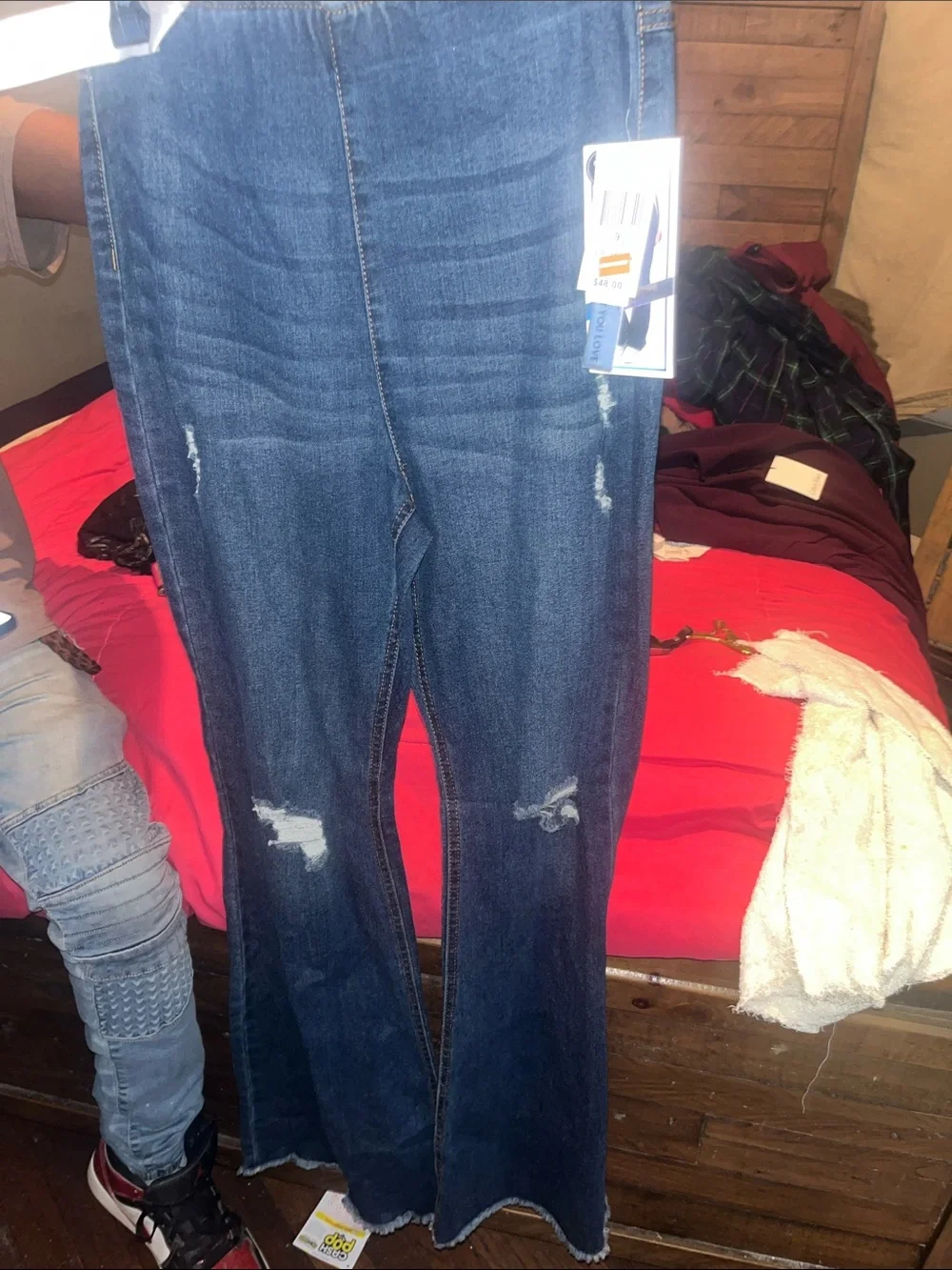 Tinseltown Dark Blue Distressed Flare Jeans